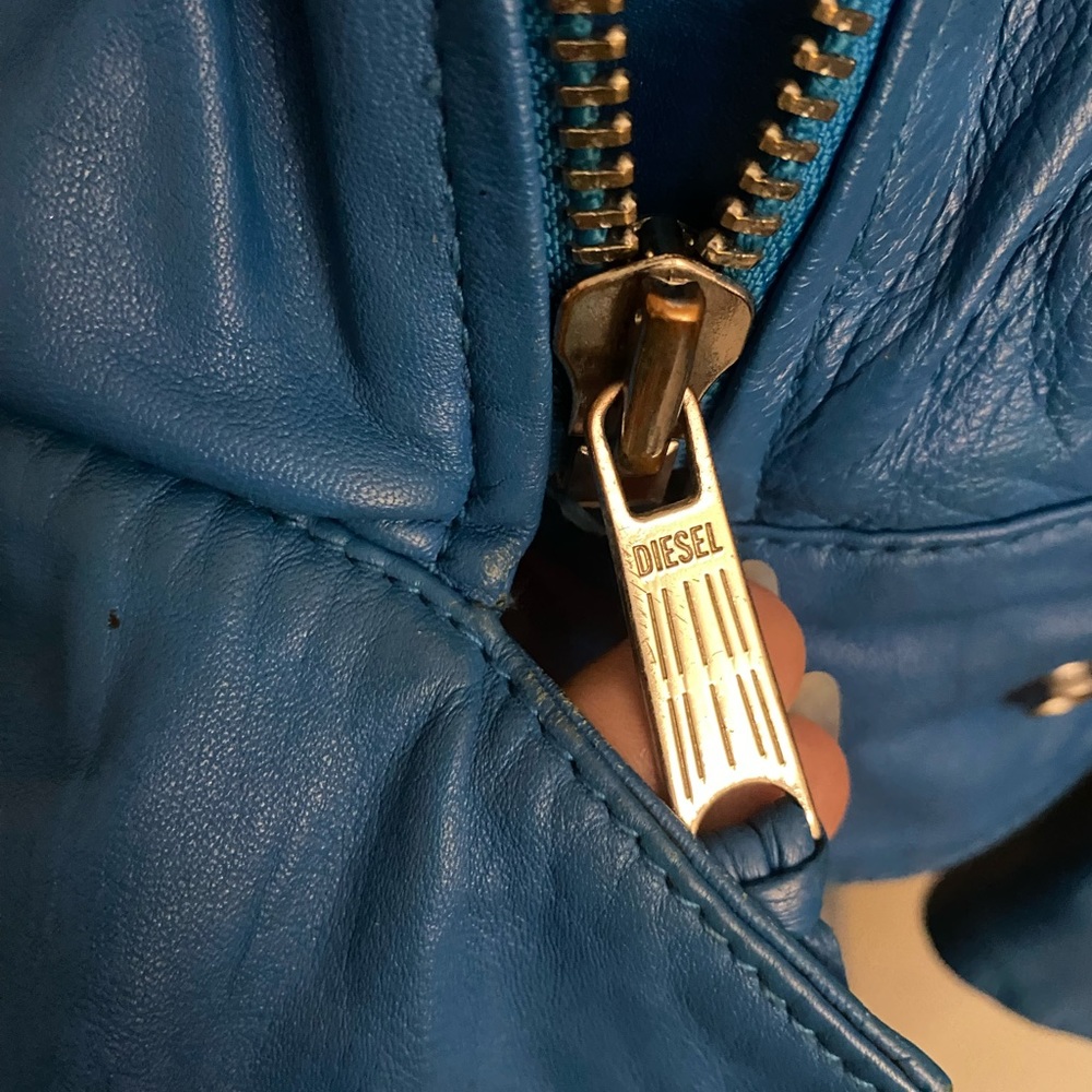 Vintage Diesel Turquoise Blue Lambskin Leather Biker Jacket - Picture 8 of 12